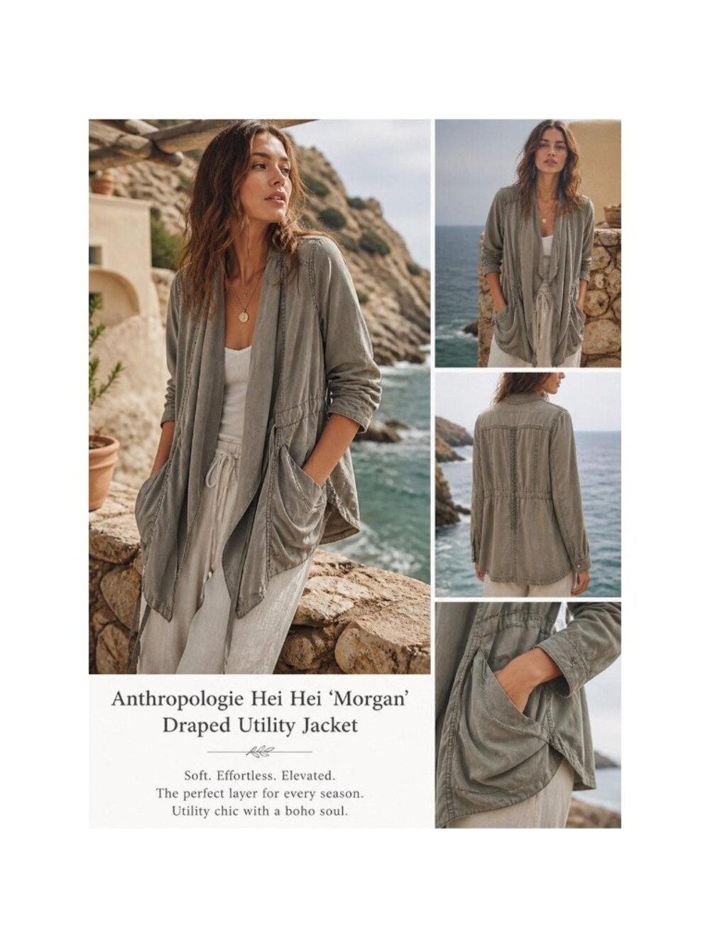 Anthropologie HEI HEI Morgan Draped  Open Front Utility Jacket Women Sz M Grey